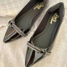 Women's Pointed Toe Flat Shoe With Glossy Patent Leather - Bleu Indigo - View 2