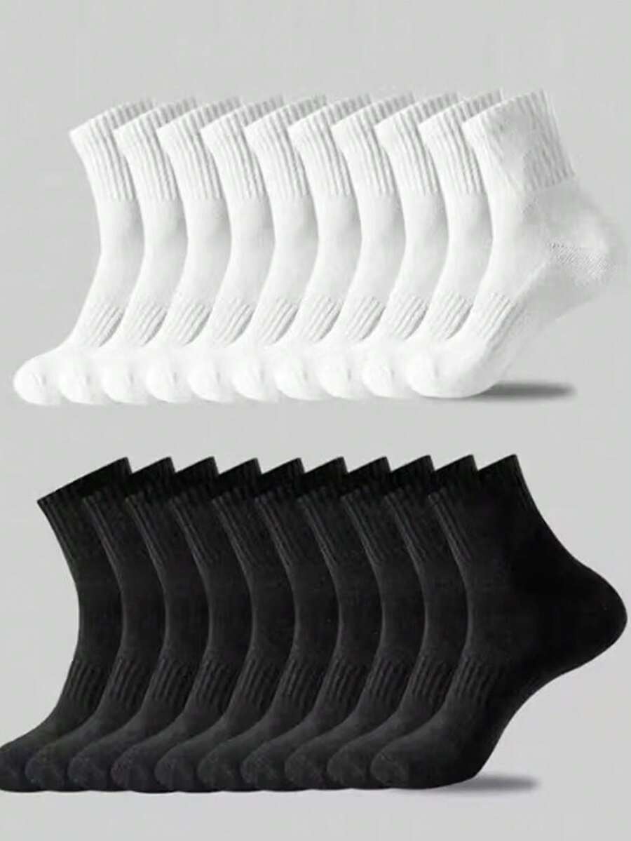 5/10/20 双装男士加厚黑白袜子，时尚休闲舒适，防臭，适合户外运动、跑步、健身，压缩膝袜，商务休闲度假中筒袜，秋季款 - 彩色 - 查看 1