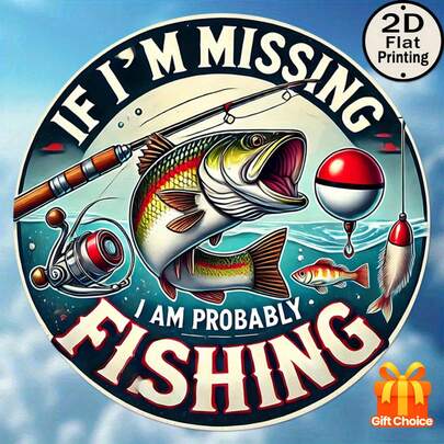 1件趣味钓鱼语录金属墙饰 - 复古“如果我没钓到鱼，那很可能是在钓鱼”铁皮标牌 - 乡村小屋风格，适合男士专属空间、办公室装饰 - 室内/室外金属艺术品 - 钓鱼爱好者和垂钓者的理想礼物，小屋装饰，幽默设计，高品质印刷，2D平面，带有随机安装孔，是完美的房间装饰。