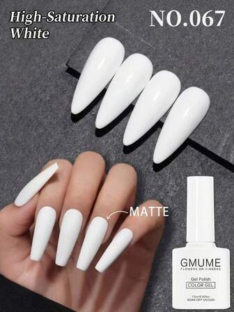 7.5ml High Saturation Pure White Gel Polish No.067, Opaque Snow Color, French Manicure Essential Varnish
