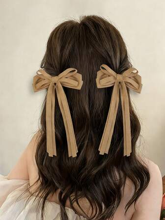 2 st. khaki sammets hårrosetter, 2 lager hårband, långa svansar, höstvinter, håraccessoarer för flickor och kvinnor, hårrosetter för dagligt bruk, rosetthårspännen för skollivet och presenter till fest