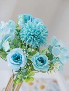 1/3pcs Silk-Like Tea Rose & Chrysanthemum Bouquet, Artificial Flowers For Bridal Bouquet, Wedding Decor, DIY Wreath, Home Decor, Restaurant, Bedroom, Vase Decor, Birthday Party, New Year, Valentine''s Day, Graduation Gift, All Seasons - Blue - View 10