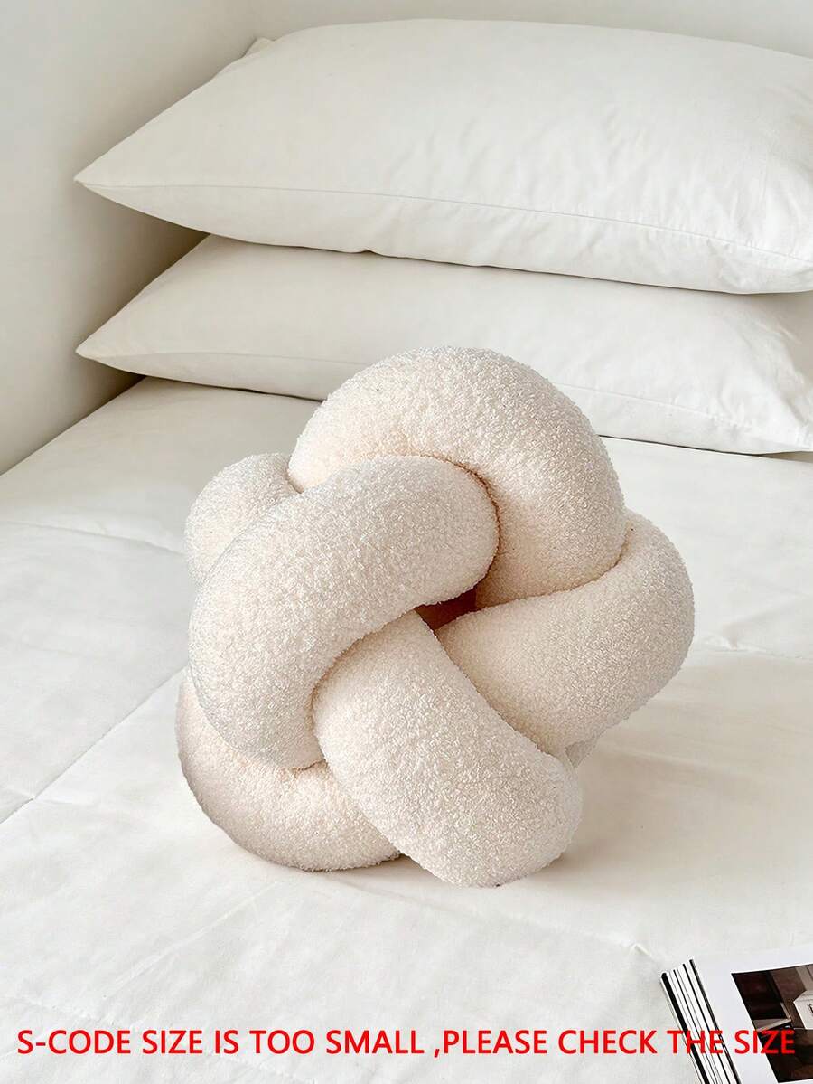 1个纯色多功能仿毛皮手工针织球形装饰抱枕，可作沙发、咖啡桌装饰、卧室床头装饰，米色 - 白色 - 查看 1