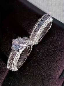 2pcs Fashionable & Luxury 6-Prong Ring, Gift For Women - Silver - View 8