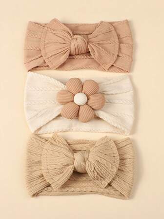 3条/包 多色蝴蝶结柔软尼龙发带，花朵弹力发圈，婴儿囟门保护，四季皆宜，拍照和送礼佳品，情人节理想之选