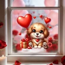 1/2 piezas Pegatinas de ventana con dibujos animales, lindo perrito y vaca sosteniendo globos con corazones rojos. Decoración romántica de vidrio para sala de estar, dormitorio, boda y fiesta. Decoración removible de PVC para pared, aniversario y fiestas. - Multicolor - Ver 8