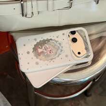 可爱双层闪光雪花白色松鼠手机壳，兼容苹果17 Pro Max、16 Pro Max、15 Pro、14、13，少女时尚手机保护套 - 白色 - 查看 5