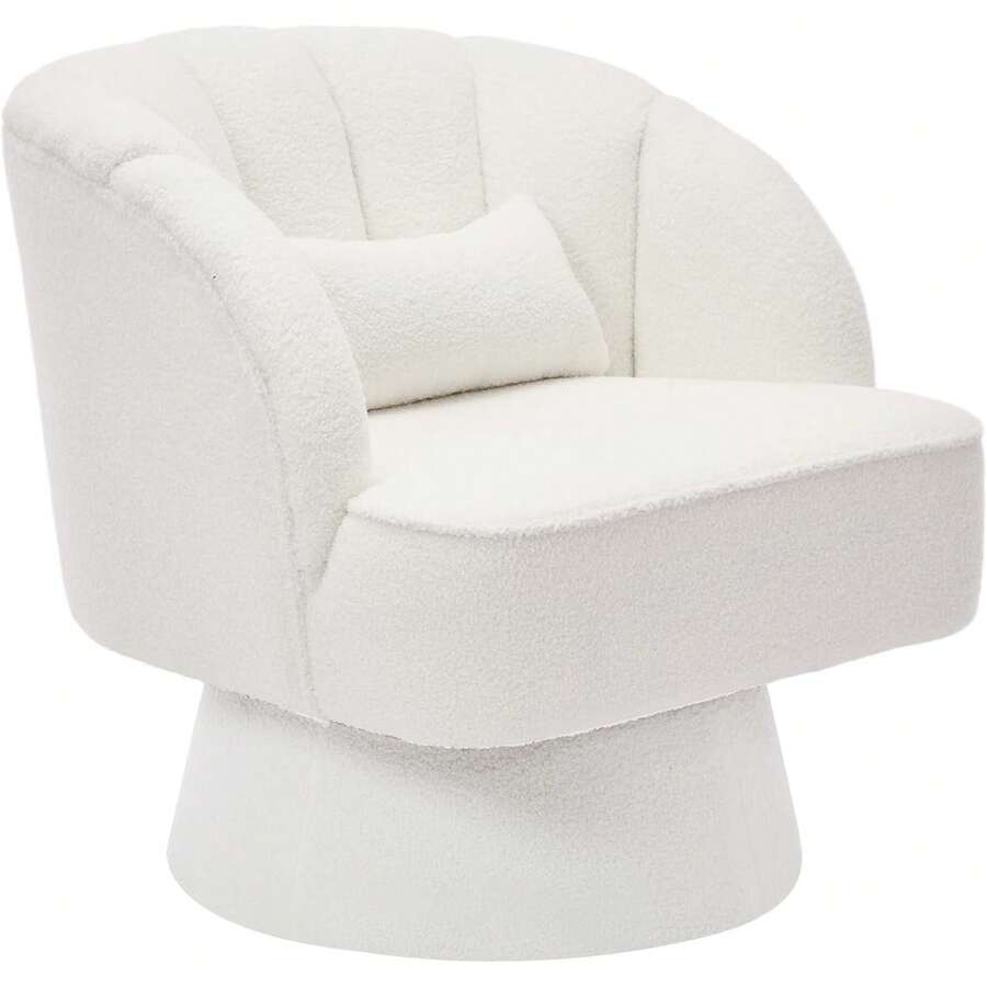 Silla de acento giratorio con reposabrazos, silla giratoria redonda moderna de 360 grados con espalda curva y cojín, cómodo sofá sillón tapizado para la sala de estar, dormitorio, sala de lectura, peluche negro 1PCS - Polar beige-teddy - Ver 1