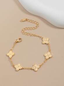 1pc Four-Leaf Clover Pendant Bracelet - Stainless Steel Material, Meaning Good Luck, Minimalist & Elegant, Can Add Pendants, Suitable For Daily Wear And Parties, All Seasons (Random Style) - Gold - View 2