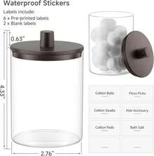 TIPGO Glass Qtip Holder Dispenser - 10 Oz Clear Canister Apothecary Jar, Bathroom Vanity Storage Organizer Set For Cotton Swabs, Pads, Floss Picks, Small Containers For Makeup Storage (2 Pack, Black) - ColorB - View 3