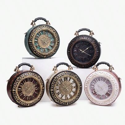 New Women's Handbag, Creative Clock Design, Battery Compartment, Large Capacity, Durable, High-End, Niche, Retro, Fashionable And Fun. This Multifunctional Handbag Can Also Be Used As A Women's Wallet, Suitable For Birthday, Gifts, Dates, Parties, Daily Commute, Travel And Shopping