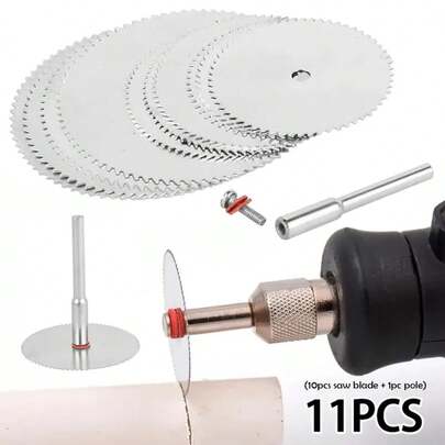 Bộ 11 lưỡi cưa tròn thép tốc độ cao, đĩa cưa tròn mini dùng để cắt gỗ, 10 lưỡi + 1 trục