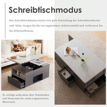 Multifunctional Lift-Top Coffee Table - Unfolds To Form 2 Tables, Dark Grey + Light Grey, Large Capacity, Modern Living Room Furniture, Side Table/Dining Table/Desk