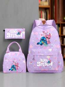 3pcs Stitch Backpack Set - College Style Nylon Material With Adjustable Shoulder Strap, Zipper Closure And Laptop Compartment, Including Handbag And Pencil Case - Lightweight Large Capacity, Machine Washable, Suitable For Commuting, Back To School And Travel - Multicolor - View 15