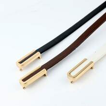 1piece Women's Belt Features A U-Shaped Gold Buckle Design, Showcasing A Sweet And Elegant Style While Highlighting The Waistline And Enhancing A Woman's Overall Look. It Pairs Perfectly With Jeans, Skirts, And Casual Trousers, Making It Suitable For Everyday Wear, Travel, Vacations, And Outdoor Activities-An Ideal Choice For Spring And Summer. A Perfect Gift For Women. - Mocha Brown - View 2