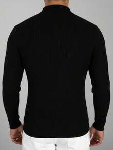 Herren Rippstrick Rollkragenpullover, modische Strickware für den Alltag - Schwarz - Übersicht 3