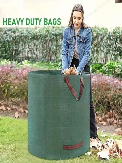 1 包，便捷的庭院垃圾处理方案：79 加仑可重复使用花园垃圾袋，户外露营可折叠垃圾桶便携式露营花园落叶垃圾可重复使用垃圾袋