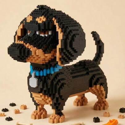 Conjunto de 1 peça de blocos de montar em desenho animado da série de cachorros (Dachshund, Cão Leão, Schnauzer, Corgi, Husky, Cão de Caça) - Quebra-cabeça 3D para montar - Presente de aniversário/Natal