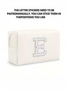 1个女士八角形化妆包，PU字母化妆包，便携式雪尼尔字母拉链化妆包，字母贴片PU皮革防水旅行洗漱包，字母组合化妆包（A~Z），拉链洗漱收纳包，沙滩包，度假收纳包，旅行必备收纳包，耐用便携式化妆包，行李整理包，母亲节礼物，时尚耐用 - 白色+珍珠字母 A-Z - 查看 20