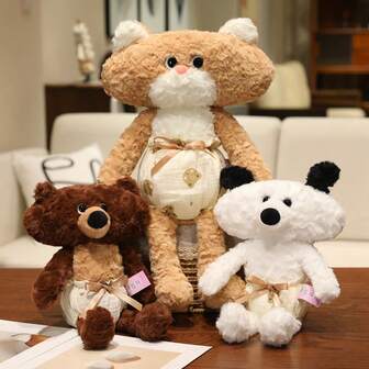 1 pieza Suave y lindo Martillo Serie Perro Blanco, Gato, Oso Marrón Muñeco de Peluche, Muñeco de Peluche Esponjoso, Almohada de Peluche Creativa, Cojín de Sofá, Almohada para Piernas, Regalo de Cumpleaños/Día de San Valentín/Pascua para Niños