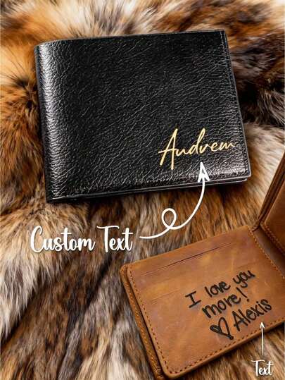 Billetera personalizable para hombres, personalización con nombre de letra, personalización de doble cara, portacartas de cuero sintético con nombre personalizado, estilo de negocios, billetera plegable corta, diseño de letra artístico, accesorio de moda para hombres