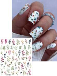 2片水彩花叶美甲贴纸 粉色小玫瑰花瓣野花 优雅情人节婚礼滑扣美甲饰品 春夏美甲用品 美甲设计装饰配件 - 彩色 - 查看 4