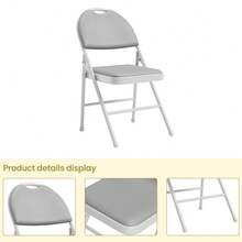 2 Sillas Plegables Acolchadas de Cuero PU - Apilables, para Interior/Exterior | Ideal para Casa, Oficina, Eventos y Camping - Gris - Ver 5