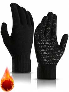 3Pcs Winter Hat Scarf Gloves Slouchy Beanie Snow Knit Skull Cap Touch Screen Mittens Circle Scarves For Women Men