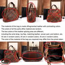 时尚旅行编织手提包，大容量单肩包，随机撞色水桶包，通勤包，头层牛皮和真皮女士包 - 彩色 - 查看 11