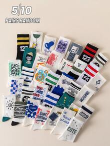 5/10 Pairs Unisex Heart & Stripe Pattern Socks, Suitable For Casual Gatherings, Dates, Festivals, Parties, Paired With Leggings And Sneakers, Spring/Autumn - Multicolor - View 3