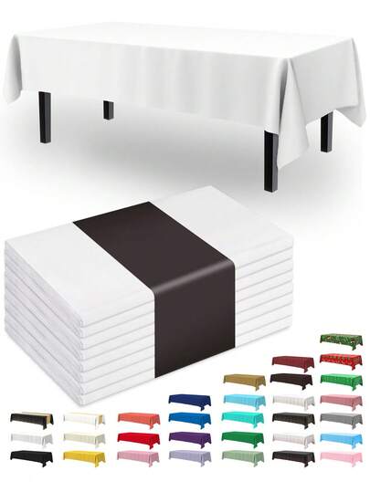 10-Piece Pack 137*183cm Solid Color Disposable Tablecloth, Suitable For Outdoor Weddings, Birthday Parties, Camping, Back-To-School Events, Family Gatherings, Valentine's Day, Mother's Day, Easter, Halloween, Thanksgiving, Christmas, Rectangular Table Cover