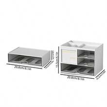 1个极简桌面抽屉笔筒及文具收纳盒 - 大容量收纳，适用于办公室、学生、美术用品及手工 | 可堆叠收纳盒、抽屉柜、桌面配件 | DIY组装收纳盒，可收纳铅笔、马克笔、化妆品、办公用品 - 白色 - 查看 2