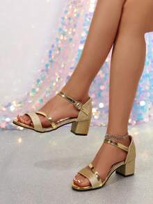 Elegant Buckle Decor High Heel Mule Sandals For Women, Thin Heel, Versatile, Fashionable Slide Sandals - Gold - View 5
