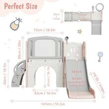 Tobogán infantil 8 en 1, parque infantil grande con tobogán, juego con tobogán, aro de baloncesto, túnel para gatear, telescopio y espacio para guardar juguetes, ideal para interiores y exteriores de 1 a 3 años. - Rosa Pálido - Ver 3