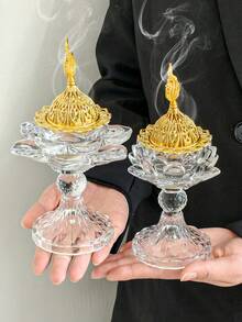 1 chiếc lư hương thủy tinh pha lê hình hoa sen vàng, bộ khuếch tán tinh dầu thủy tinh Ả Rập, giá đỡ hương trang trí Trung Đông. - Nhiều màu - Xem 5
