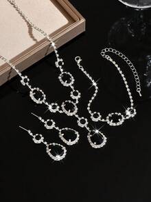 1 Set Crystal Jewelry Set - Teardrop + Cluster Style, Copper Material With Shiny Rhinestones, Suitable For Banquets & Celebrations, Excellent Valentine's Day Gift - Black and White - View 4