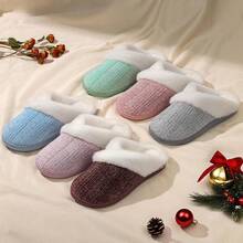 Women's Fuzzy Slip-On Slippers Indoor And Outdoor Use, Comfy Foam, Anti-Skid Rubber Hard Sole - Blue - View 11