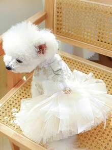 精致的狗狗薄纱连衣裙，雌性狗狗公主裙，幼犬蓬蓬裙，狗狗刺绣连衣裙，带牵引绳环的可爱狗狗服装，适合小型犬生日派对和婚礼。 - 彩色 - 查看 5