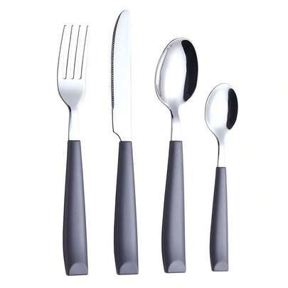 Cutlery Set Coloured 16PCS Stainless Steel With Plastic Wide Handles Comfortable To Hold 4 X Forks, 4 X Dinner Knives, 4 X Dinner Spoons, 4 X Teaspoons Service For 4