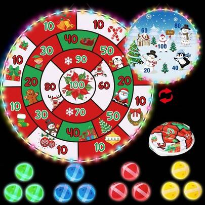 2 In 1 29 Inch Large Dart Board With Sticky Balls, Large Santa Claus Winter Dart Board Game, Stocking Stuffers Party Supplies Indoor Outdoor DecorDouble Sided