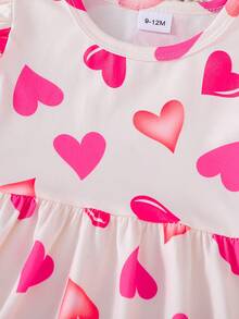 2pcs Baby Girl Clothes Set, Pink Heart Print Sleeveless Dress & Apricot All-Over Heart Print Dress, Spring/Summer - Multicolor - View 9