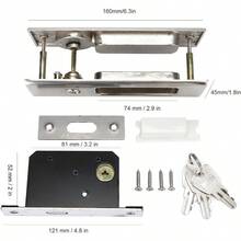Juego de Cerraduras para Puertas Corredizas Aleación de Zinc Cerradura para Puertas Corredizas Pestillo Manija Baño Balcón Gabinete Herrajes para Puertas con Manual en Inglés Plata cepillada - Platacepillada - Ver 3