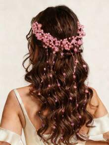 1 chiếc lược cài tóc tua rua đính ngọc trai thủ công, phụ kiện trang nhã cho đám cưới, tiệc tùng, kiểu tóc cô dâu - Màu tím hoa cà - Xem 1