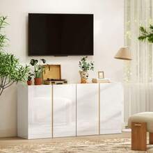 Cómoda, aparador con puertas de cierre suave, estante regulable, para salón, cocina, comedor, color blanco - Blanco - Ver 7