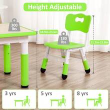 Mesa y Sillas Infantiles Ajustables en Altura - Set de 4 Asientos para Niños de 2 a 10 Años, Resistente hasta 300 lbs, Ideal para Aulas, Guarderías y Hogar - Verde - Ver 2