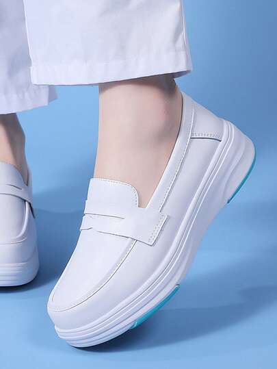 Women's Thick Sole Slip-On Nurse Shoes, Simple Campus Style White Sneakers, Fashionable Versatile Casual Athletic Shoes For Work, Commuting, And Mothers