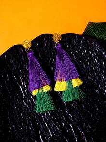 1 Đôi bông tai tua rua màu tím, vàng, xanh lá cây, thích hợp cho nữ giới đeo hàng ngày, quà tặng ngày lễ Thánh Patrick. - Kiểu 8 - Xem 3