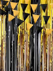 Black & Gold Foil Fringe Curtain, Metallic Tinsel Curtain, Photo Backdrop, Suitable For New Year, Birthday, Christmas Decoration, Graduation Ceremony, Retirement Party Supplies, Birthday Doorway Curtain Backdrop, Bachelorette Party Supplies, Graduation Ceremony Supplies - Black Gold - View 4