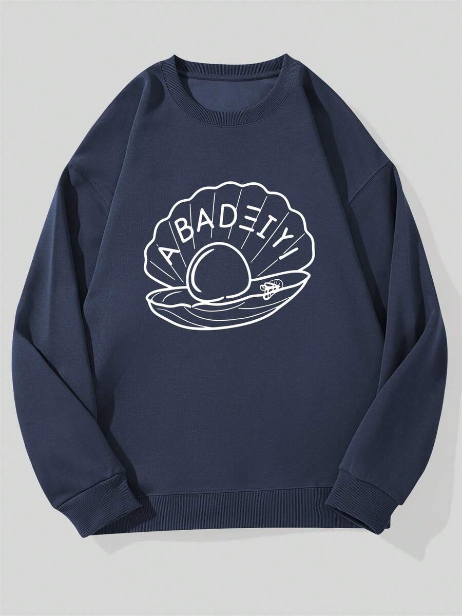 Sudadera Casual de Cuello Redondo con Patrón de Concha para Hombre "ABADEIIYI" - Azul Marino - Ver 1