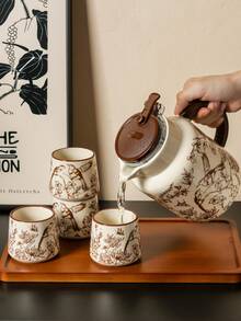 DearDali 1 zestaw oryginalnych ceramicznych naczyń do picia Magpie, wykwintna ceramika z motywem retro kwiatów i ptaków, praktyczny czajniczek z filtrem, elegancki i artystyczny, odpowiedni do domu, kawiarni, popołudniowej herbaty, espresso, niepowtarzalny styl artystyczny, idealny na parapetówkę lub powrót do szkoły - Wielokolorowe - Zobacz 13